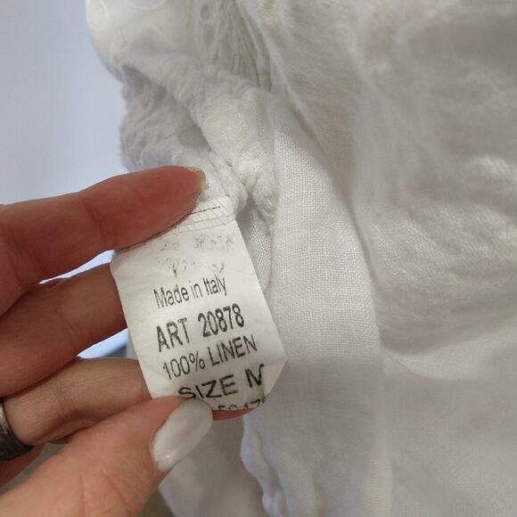 Valentina Naldi White Linen Top Size S Flutter Ruffle Sleeve Embroidered Italy - Picture 7 of 7